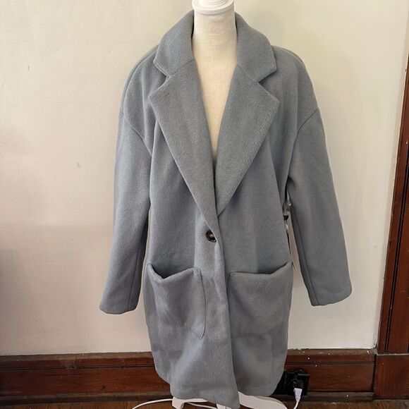 Cyrus slate blue button front coat Size L New - Picture 1 of 11